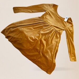 NWT Old Navy Velvet Velour Fit & Flare Dress Mustard Yellow Gold Golden Size 6/7